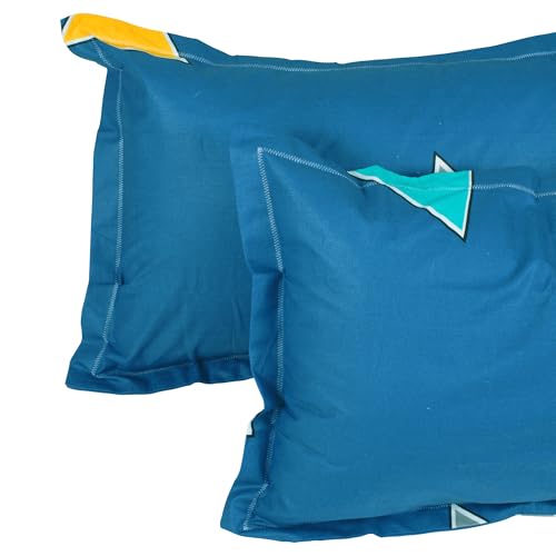 Image of Bedsheets for Double Bed with 2 Pillow Covers|152TC, 100% Cotton Double bedsheet with Pillow Cover|225 x 250cm|Blue & White, Triangle Pattern|Home Decor |Ideal for Festive Gifting