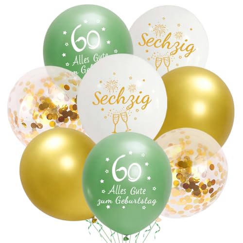 Luftballons 60. Jahre Geburtstag Deko 60. Geburtstags Mann Frauen. Enthält 20 salbeigrüne Gold Luftballons perfekt für die 60. Geburtstagsdekoration