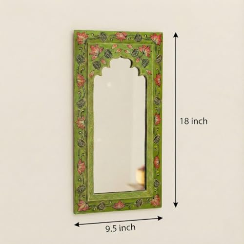 Image of Multicolour Handpainted Wooden Mirror (Set of 3) | Handcrafted Arch Design with Floral Motifs | Rajasthani Jharokha Style Mirror | Framed Wall Hanging for Home, Bedroom | 18x9.5 Inch