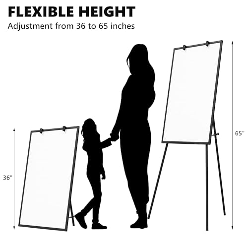 Image of Large Whiteboard Easel with Stand, 36 inch x 24 inch Portable Standing Magnetic Dry Erase White Board, 3' x 2' Tripod Height Adjustable Flip Chart Easel for Home Office Classroom School, Black