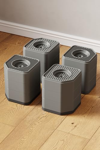 YUYUTORI 洗濯機 かさ上げ台 高さ調節・防音・防振ゴムマット 乾燥機・冷蔵庫用置き台 取り外し可能 家具に傷防止 積み重ね使用可能 滑り止め 床に傷防止 振動吸収 かさ上げ用 高さ45mm/75mm/105mm 4個入り 耐荷重約1000kg グレー