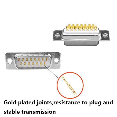 Jienk 10Pcs Db15 Rs232 D-Sub Serial Solder Cup Connectors Kit, Gold Plated Joints Rs232 Serial Solder Type Port 15 Pin D Sub Couplers With Plastic Hoods, Strain Relief Grommet And Screws (Male) #TOP5