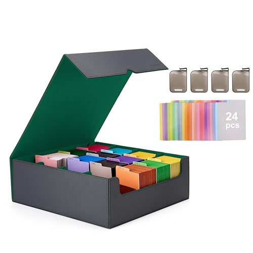 デッキケース トレカケース カードストレージボックス カードケース トレカ収納 仕切り板 カードストッパー付き「 遊戯王 ポケカ MTG 各種 カードゲーム に対応 」 (黒内装緑, 4列)