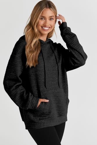 Image of SHEWIN Women Fall Waffle Hoodies Pullover Tops Hooded Sweatshirt