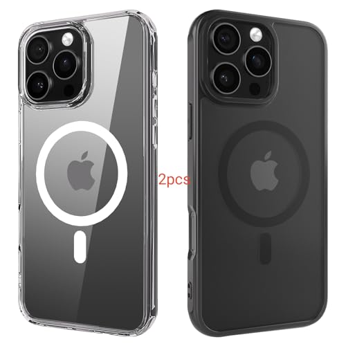 ANEWSIR Funda para iPhone 16 Pro MAX Funda 2 Piezas (Transparente + Negro), Compatible with MagSafe, Protección de Grado Militar, Funda Magnética para iPhone 16 Pro MAX 6.9"