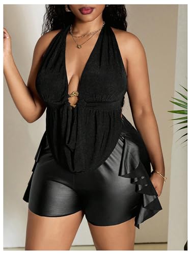 Verdusa Women's Plus Size Sexy Halter Going Out Tops Backless Deep V Neck Cowl Neck Party Tank Top4