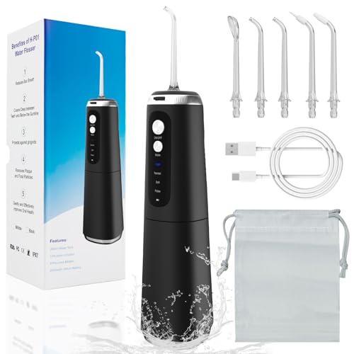 Irrigadores Bucales Portatil con 5 Boquillas y 4 Modos, 280ML Irrigador Dental, Inalámbrico USB...