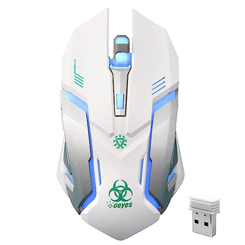 VEGCOO White Wireless Gaming Mouse, Silent Click Wireless Mouse with 3 Level DPI, Rechargeable...