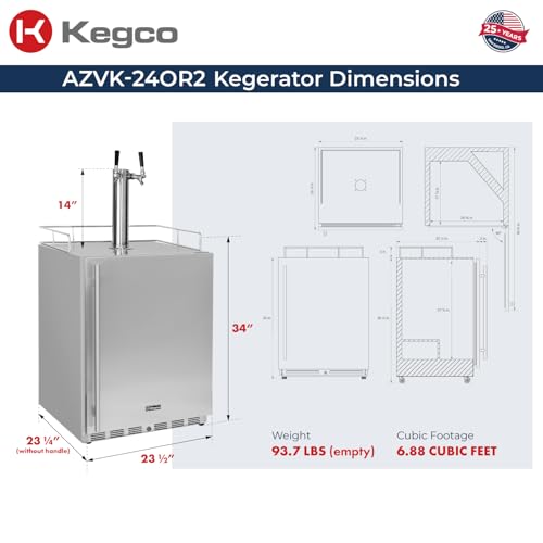 Image of Kegco 24 inch Wide Outdoor Build-In Dual Tap Stainless Steel Right Hinge Kegerator with Dispense Kit