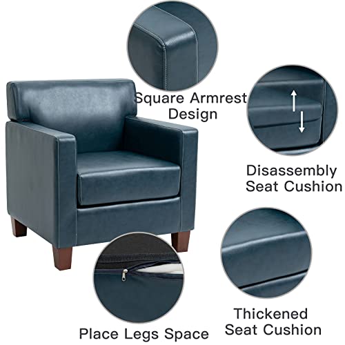 Lovspatio Mid-Century Sofa Armchair,Small Spaces Accent Comfy Chair,Leather Reading Chair For Living Room,Bedroom (Dark Blue,Pu) #TOP3
