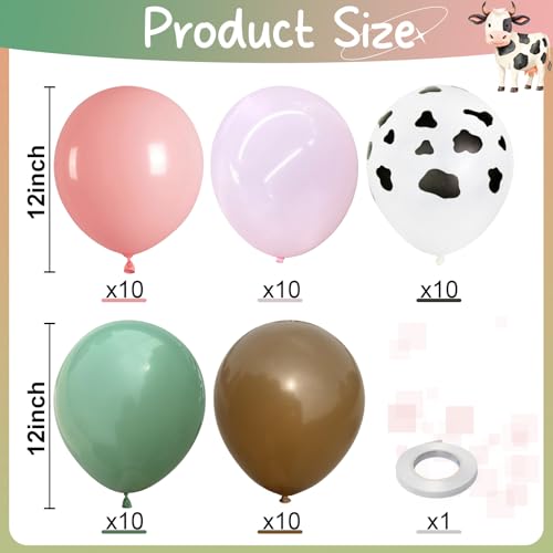 Image of Cowgirl Balloon Dusty Blush Pink Sage Green Brown Tan Coffee Beige Sand White Nude Retro Balloons Cow Print Balloon for Boho Rodeo Barnyard Baby Shower Birthday Farm Animal Western Party Decorations