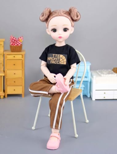 Image of Tickles Set Movable Jointed Makeup Cute Girl Brown Eyes Fashionable Doll for Kids Girls (Size: 30 cm Color: Brown and Black)