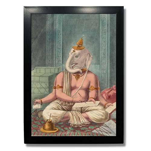 Image of Kagaz Kala - Vintage Art Prints - Hindu God Photos with Frames For Pooja Room Bedroom Living Room Decor Gifts Framed (Ganesha)