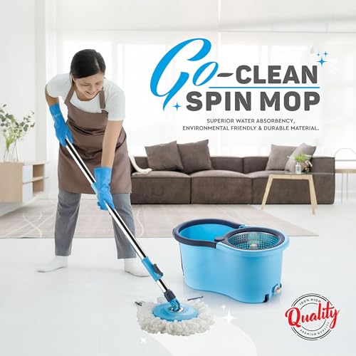 Image of KAVIRA Spin Mop, Easy Wheels & Big Bucket with Microfiber Refills, Floor Cleaning Mop with Bucket, Pocha for Floor Cleaning, Mopping Set (Mop Bucket), Blue