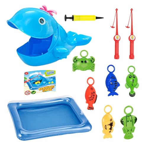 Juguetes de piscina de pesca para niños: juego de piscina de pescado inflable con bomba manual, juego de agua, juguete de pesca, juguete de pesca para niños pequeños, juego de baño de verano con pesca