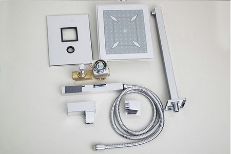 Ensemble de douche pluie carré chrome avec mitigeur baignoire Gowe