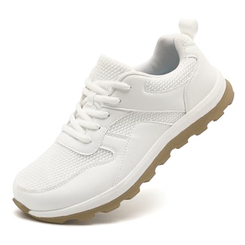 XKOWUO Mens Wide Toe Box Walking Shoes Zero Drop Slip On Sports Sneakers Camp Fitness Flat Sole Running Jogging Breathable Anti-Slip Outdoor Fashion White US 9.5