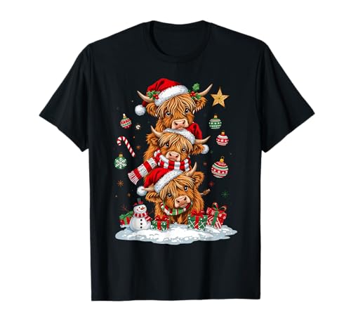 Cute Highland Cow Christmas Trees Santa Xmas Tree Pajamas T-Shirt
