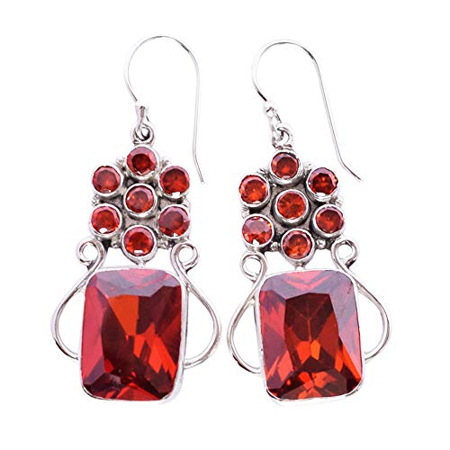 Boucles d'oreilles grenat en argent 925 de haute joaillerie