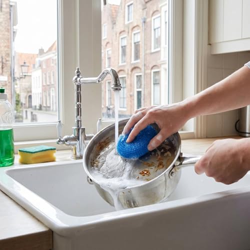 Image of Blulu 15 Pcs Plastic Dish Scrubbers for Dishes Pot Round Nylon Pad, Mesh Scouring Non Scratch Pads (Rainbow Colors)