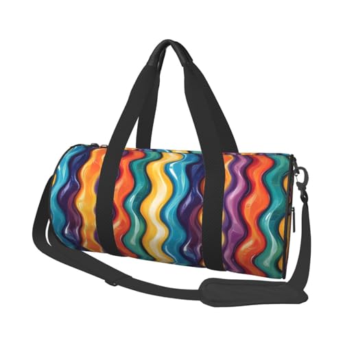 Rainbow Wave Stripes Print Travel Duffle Bag, Sports Gym Bags for Women Men, Carry On Weekender Overnight Personal Item Travel Bags