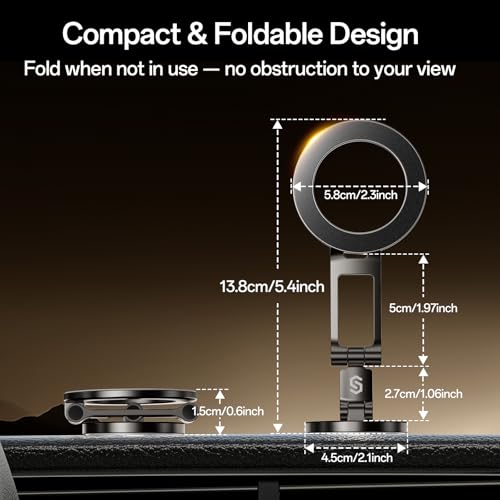 SYNCWIRE Fits MagSafe Car Mount, [Flexible Three-axis] Magnetic Car Phone Holder 360° Rotation[All Metal Body] Car Holder Strong Magnets Dashboard Mount iPhone 17 Pro Max 16 15 14 13 & All Cell Phones