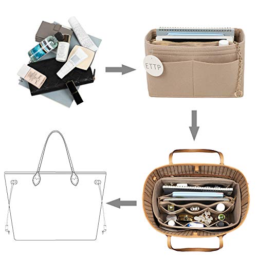Purse Organizer, Felt Purse Organizer Insert With 2 Metal Zipper, Handbag Organizer For Speedy, Neverfull, Tote, Handbag, 7 Colors 5 Sizes (Beige, Large Slender) #TOP5