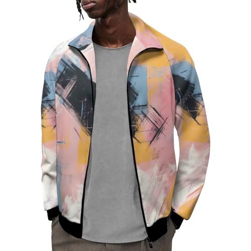 Garronmavis Abstract Graffiti Men's Polyester Jacket Oil Paintings Casual Fall Spring Outdoor Coat Modern Arts Stylish Jackets Streetwear for Sports - 4XL