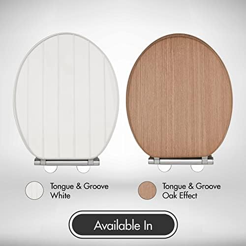 AQUALONA® Luxury White Tongue and Groove Toilet Seat - Soft Close MDF Moulded Wood Seat with Quick Release Button and Durable Hinges - Comfortable, Easy to Clean and Install with Universal Fittings