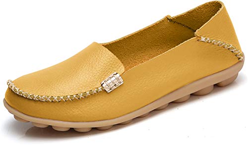 VenusCelia Women's Natural Comfort Walking Flat Loafer(10 M US,Yellow)