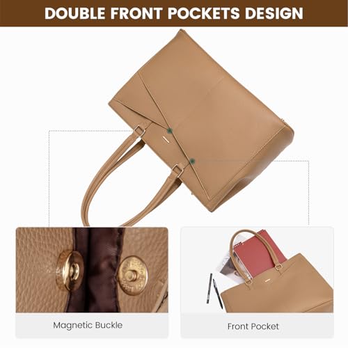 Image of Laptop Tote Bag for Women 15.6 Inch Waterproof Leather Computer Laptop Bag Women Business Office Work Bag Briefcase Large Travel Handbag Shoulder Bag