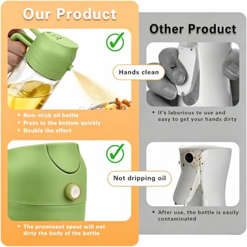 Image of 2 PCS Oil Sprayer, 2 in 1 Oil Sprayer for Kitchen Cooking, 470ml Oil Spray Bottle for Home (Black+Green)