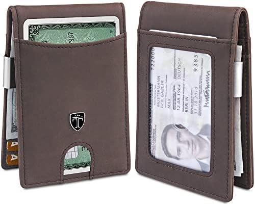 TRAVANDO Money Clip Wallet Atlanta Mens Front Pocket Slim RFID Blocking - Credit Card Holder - Mini Bifold (Suede Leather, Vintage Brown)