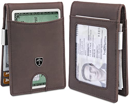 TRAVANDO Money Clip Wallet Atlanta Mens Front Pocket Slim RFID Blocking - Credit Card Holder - Mini Bifold (Suede Leather, Vintage Brown)
