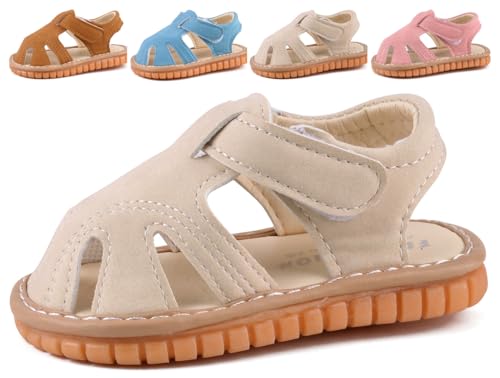 CINDEAR Baby Boys Girls Squeaky Sandals Summer Closed-Toe Anti-Slip Premium Rubber Sole Toddler First Walkers Shoes 1301-BG19