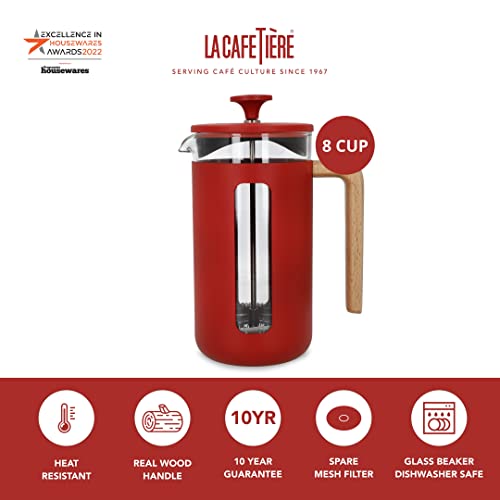 La Cafetière Pisa Stainless Steel Cafetière, Eight Cup, Red, Gift Boxed, 1L - Image 2