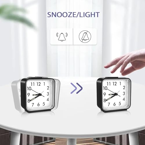 Image of Analog Alarm Clocks, Non Ticking Table Clock with Luminous Hand & Large Display, Battery Powered Silent Bedside Alarm Clock with Snooze & Night Light Function, for Bedroom, Office