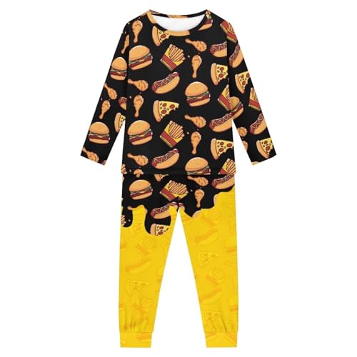 xixirimido Hamburger Cheese Kids Pajamas Set 2pcs Kawaii Dog Sleepsuit Pjs Long Sleeve Pants for 3-16 Years Boys Girls Toddler