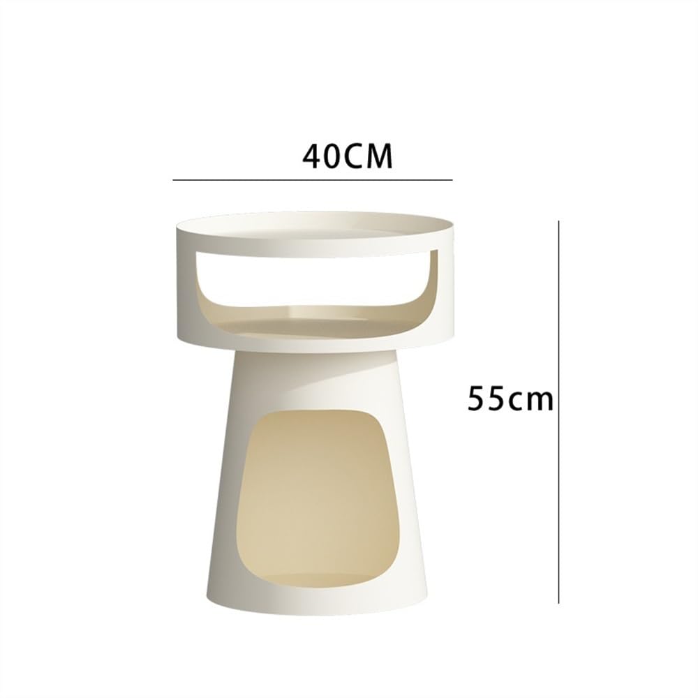 tavolo da soggiorno Tavolino rotondo creativo in metallo, tavolino da caffè a doppio strato, tavolino da divano for balcone, comodino for camera da letto, cuccia for gatti Piccolo Tavolino(Bianco)