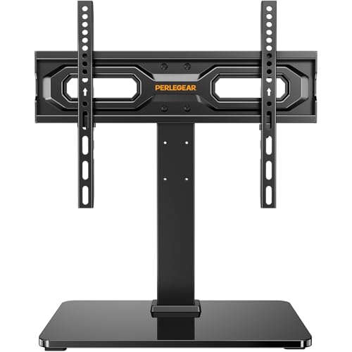 Perlegear Tabletop TV Stand, Universal TV Stand for 23–60 Inch LCD LED OLED TVs, Height Adjustable TV Base Stand with Tempered Glass Base Cable Management,VESA 400x400mm, PGTVS02