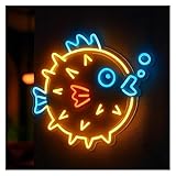 RONGCH Luces de neón Letrero De Neón Con Forma De Pez Globo, Luz Para Decoración De Dormitorio Y Acuario, 50cm