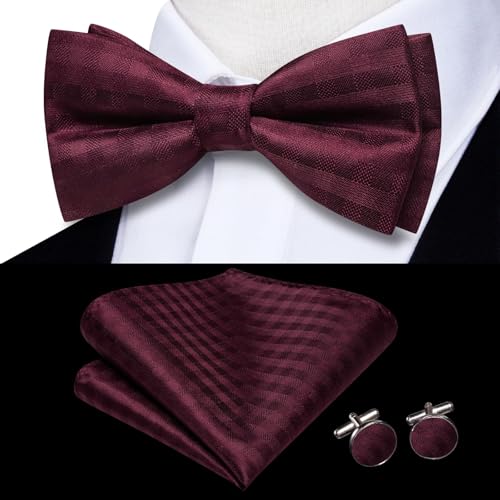 Image of Hi-Tie Bow Ties for Men Pre-Tied Pocket Square with Cufflinks Mens Bowtie Sets for Wedding Formal Party