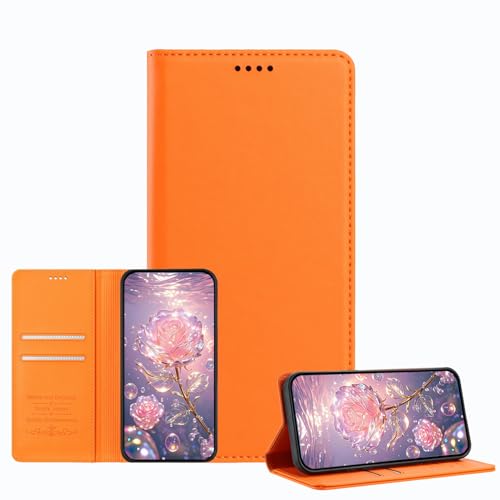IVY Luxury Leather Wallet Case with RFID Blocking & Magnetic Closure, Shockproof Protective Cover for Honor X9c Smart 5G (Business Style) - Orange