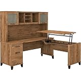 Bush Furniture Somerset 3 Position Sit to Stand L Shaped Desk with Hutch, 72W, Fresh Walnut