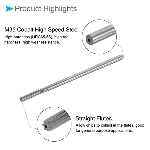 Cocud Machine Chucking Reamers, 6Mm Diameter D4 Accuracy, Extra Long M35 Cobalt High Speed Steel Straight Flutes Milling Cutter - (Applications: For Lathe Machine), 1-Piece #TOP4