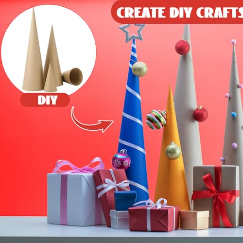 Ceenna 24 Pcs Paper Mache Cones Open Bottom Cardboard Craft Cones for Christmas Tree DIY Gnomes Ornament Multiple Sizes Cone Tree Decorations DIY Art Crafts 17.7x6, 13.8x5, 9.8x3.9, 5.9x2.75 Inch