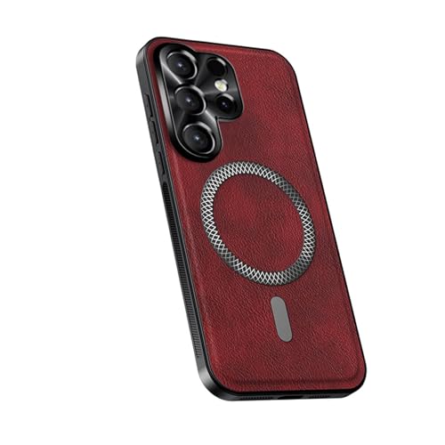 Coque silicone magnétique Galaxy S24 FE étui bordeaux texture cuir rigide