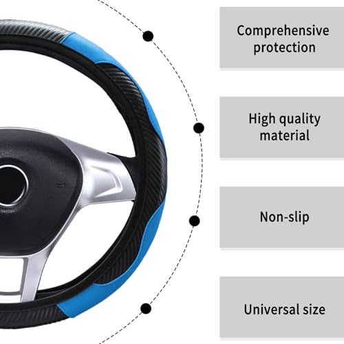 GOZINA Steering Wheel Covers, Anti-flip Microfiber Leather for Steering Wheel,Universal Size Fit 37cm-38cm/14.5inch-15inch,Steering Wheel Cover for SUV/Van/MPV/Car (blue-black) - Image 4