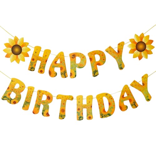 Okayski Sunflower Happy Birthday Banner Sunflower Theme Party Baby Shower/1st Birthday Banner Party Decorations, Photo Props