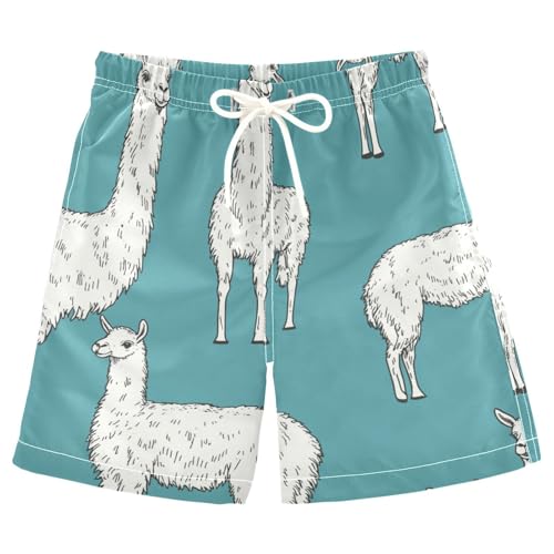 Boys Beach Board Shorts Llama Camel Animal Swim Trunk Teen Swimwear